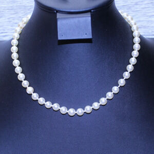 Simulated Faux Pearl Necklace Screw Clasp Classic Hand Knotted